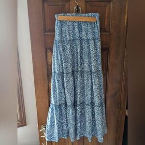Blue floral ruffle skirt